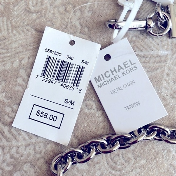 Brand New Michael Kors Silver Tone Metal Chain Belt Cinched Waist - Picture 7 of 14